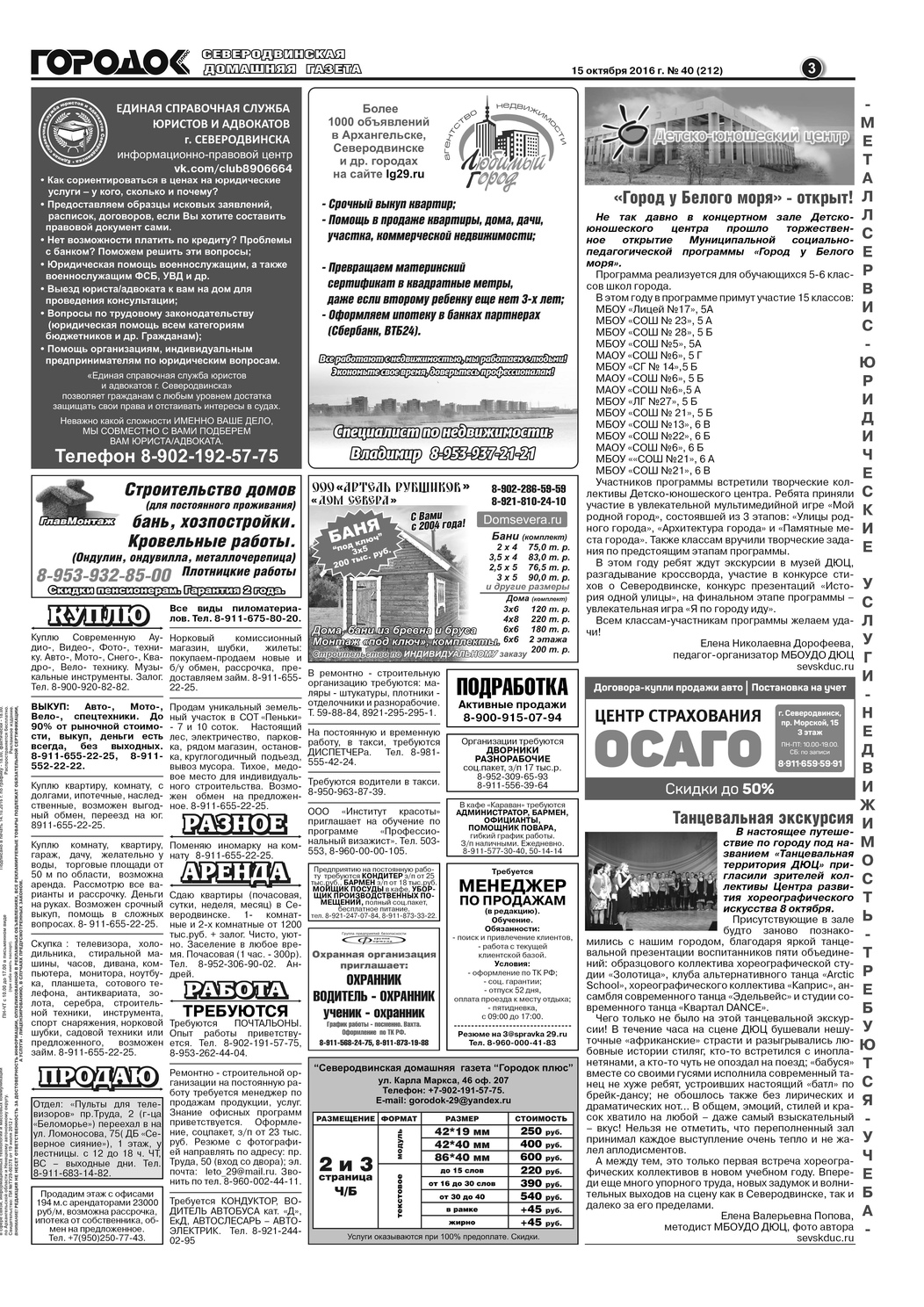 Городок плюс, выпуск номер 40 от 15 октября 2016 года, страница 3.