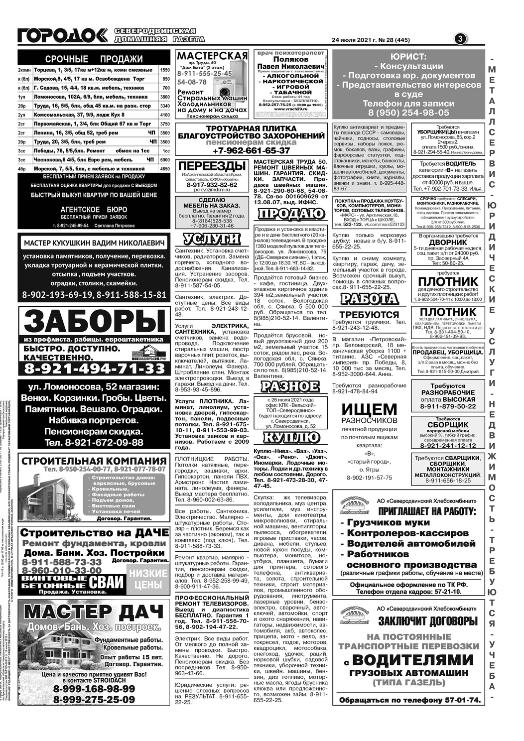 Городок плюс, выпуск номер 28 от 24 июля 2021 года, страница 3.