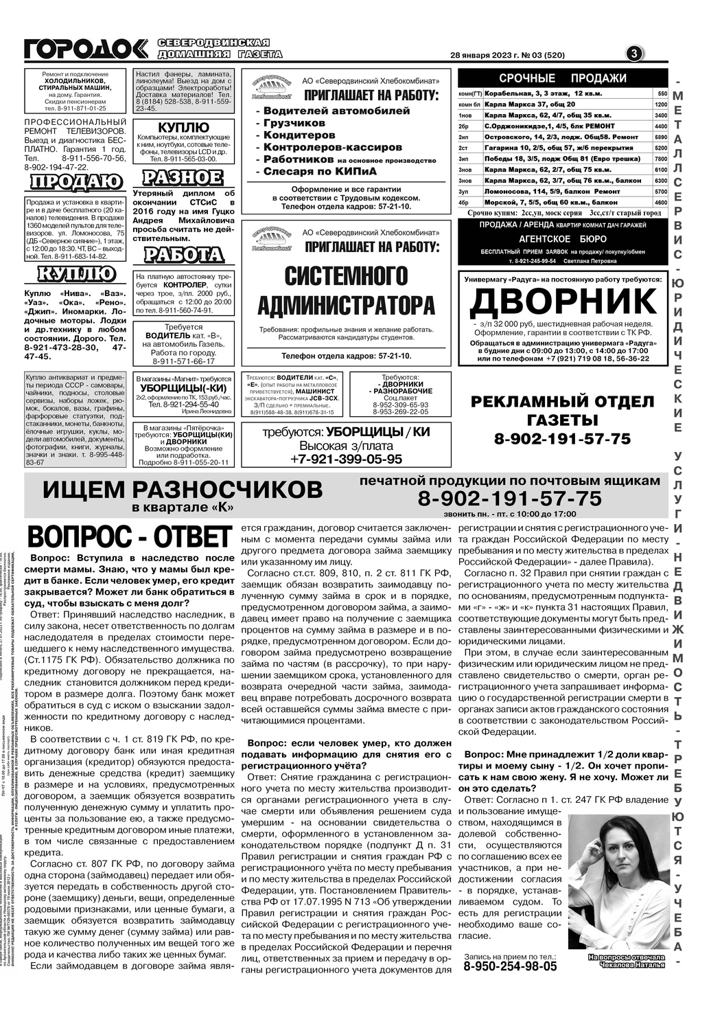 Городок плюс, выпуск номер 3 от 28 января 2023 года, страница 3.