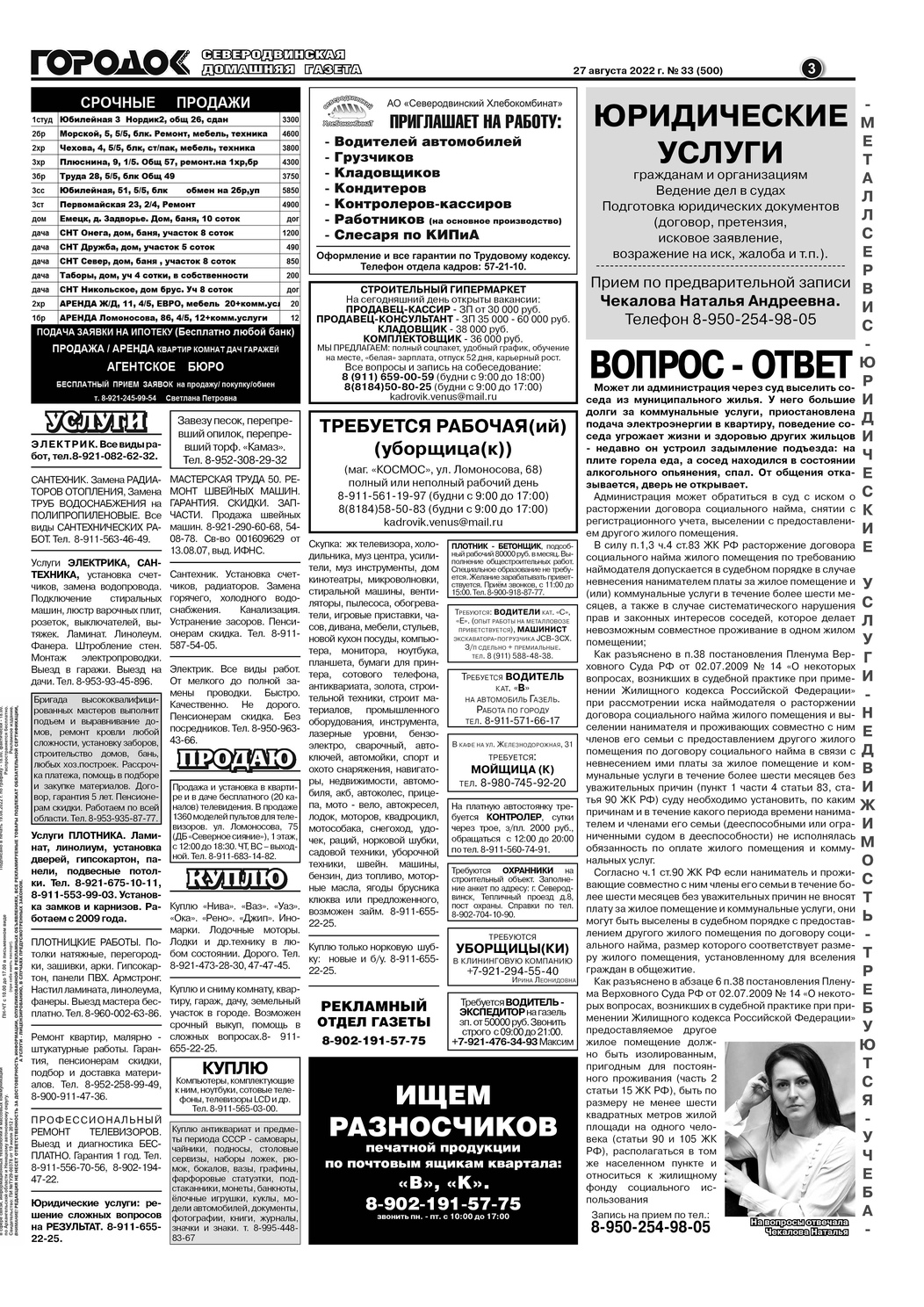 Городок плюс, выпуск номер 33 от 27 августа 2022 года, страница 3.