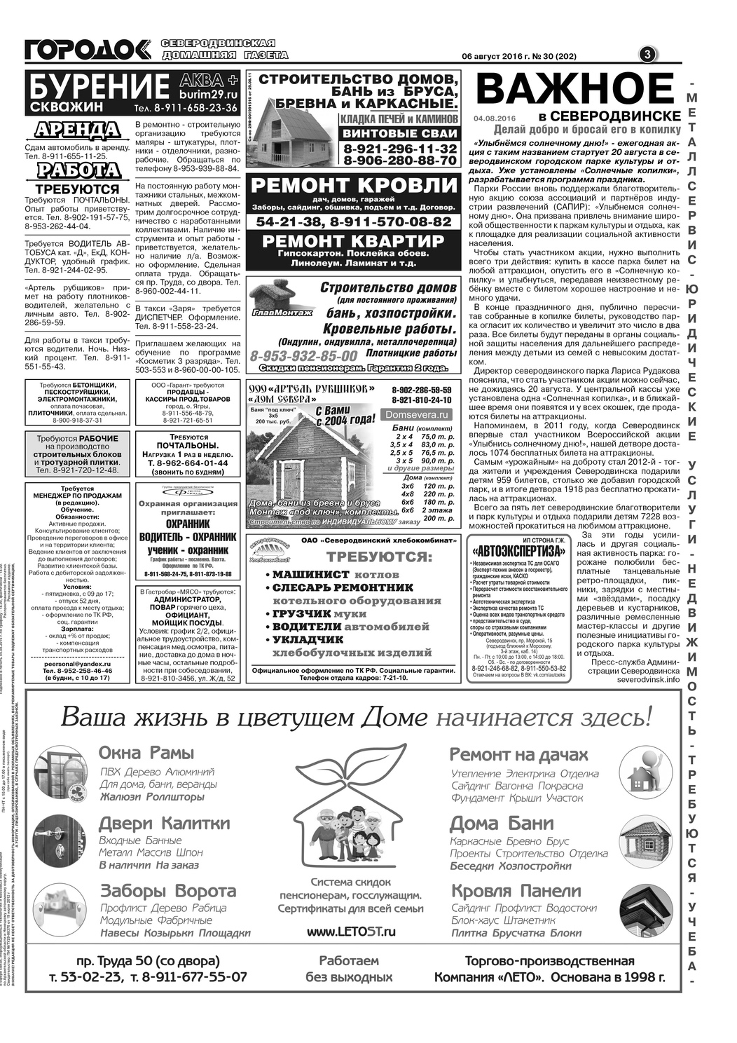 Городок плюс, выпуск номер 30 от 09 августа 2016 года, страница 3.