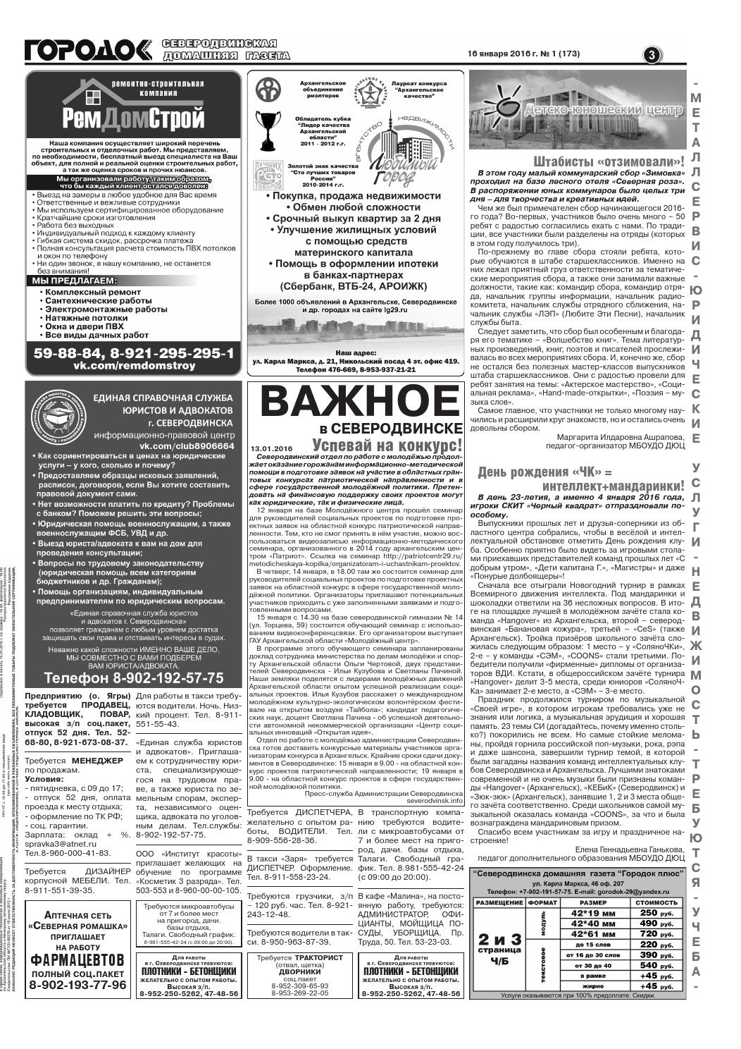 Городок плюс, выпуск номер 1 от 16 января 2016 года, страница 3.