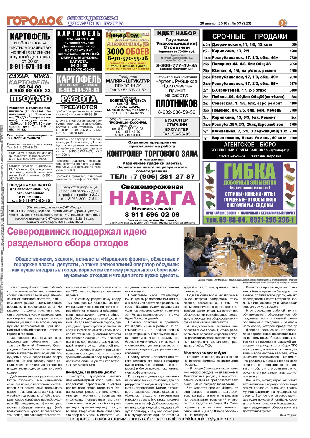 Городок плюс, выпуск номер 3 от 26 января 2019 года, страница 7.