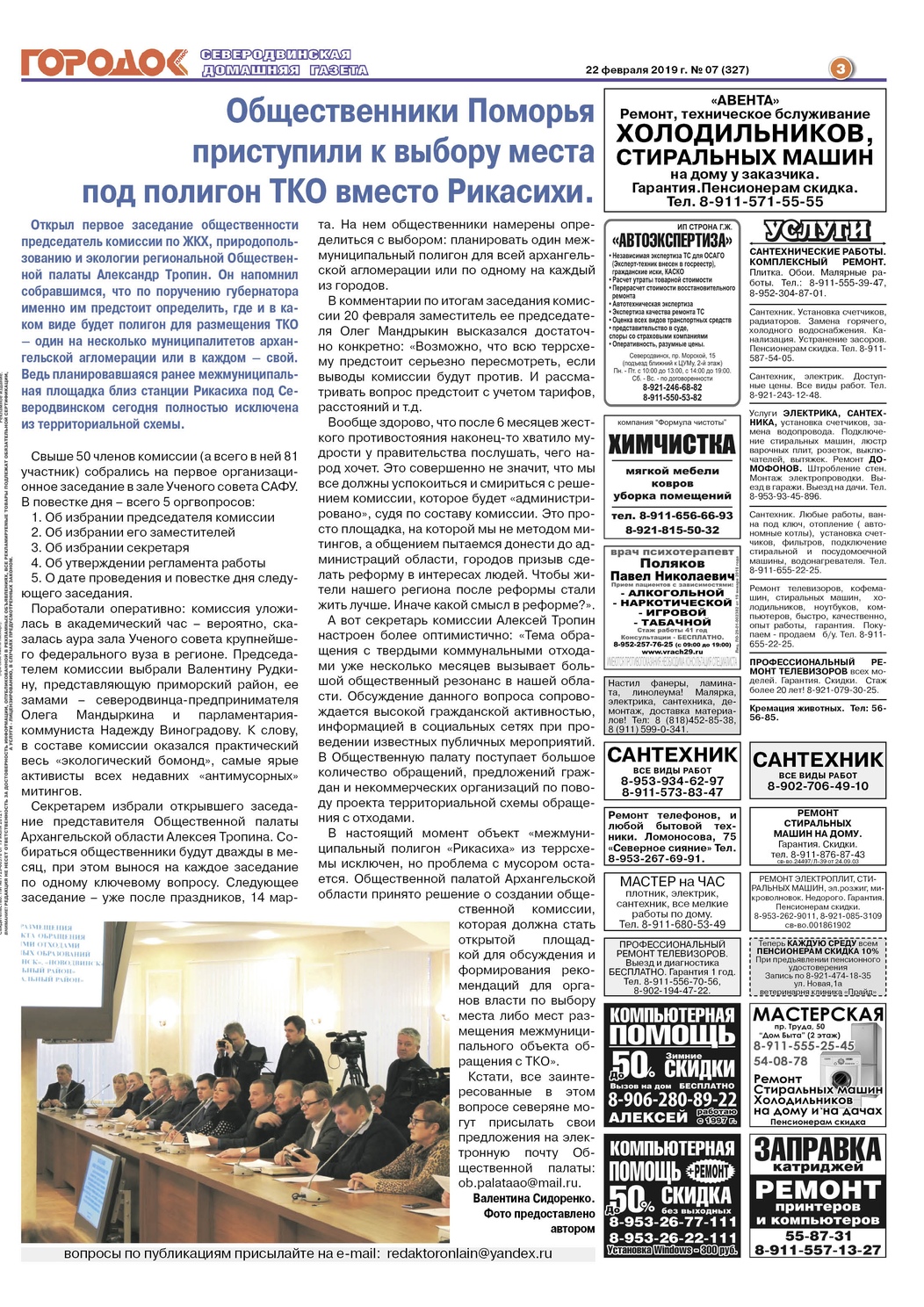 Городок плюс, выпуск номер 7 от 22 февраля 2019 года, страница 3.