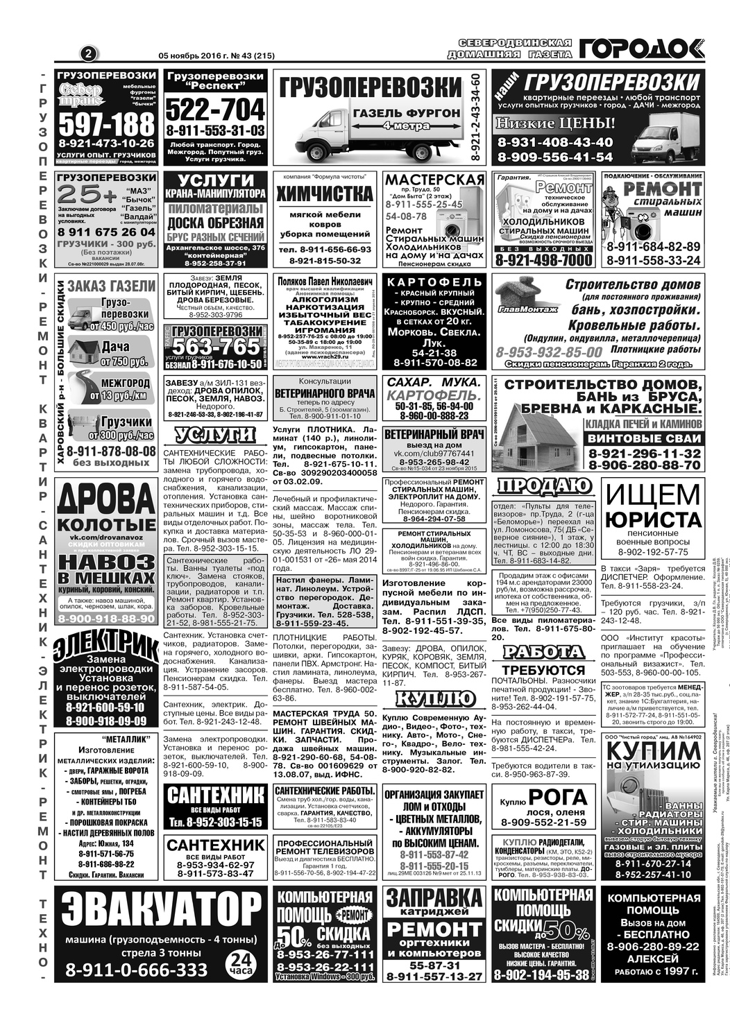 Городок плюс, выпуск номер 43 от 05 ноября 2016 года, страница 2.