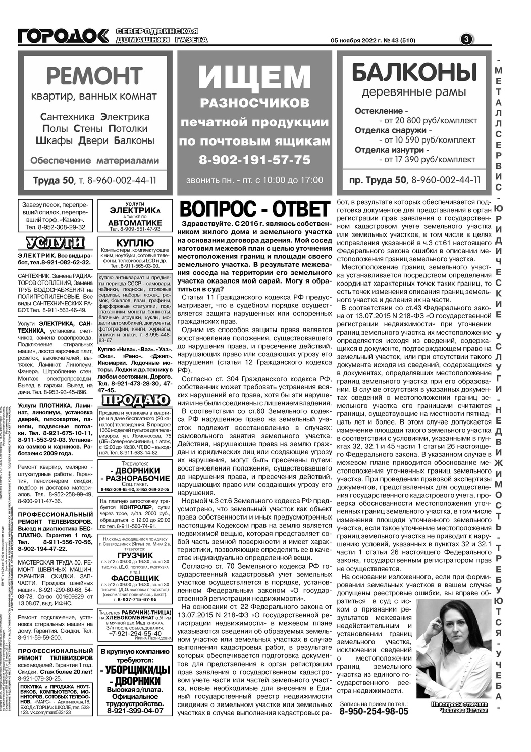 Городок плюс, выпуск номер 43 от 05 ноября 2022 года, страница 3.