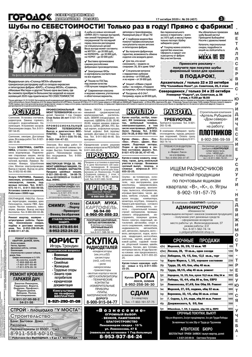 Городок плюс, выпуск номер 39 от 17 октября 2020 года, страница 3.