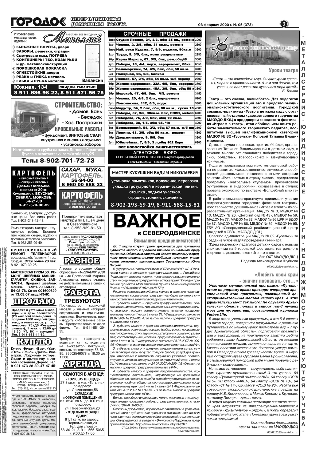 Городок плюс, выпуск номер 5 от 11 февраля 2020 года, страница 3.