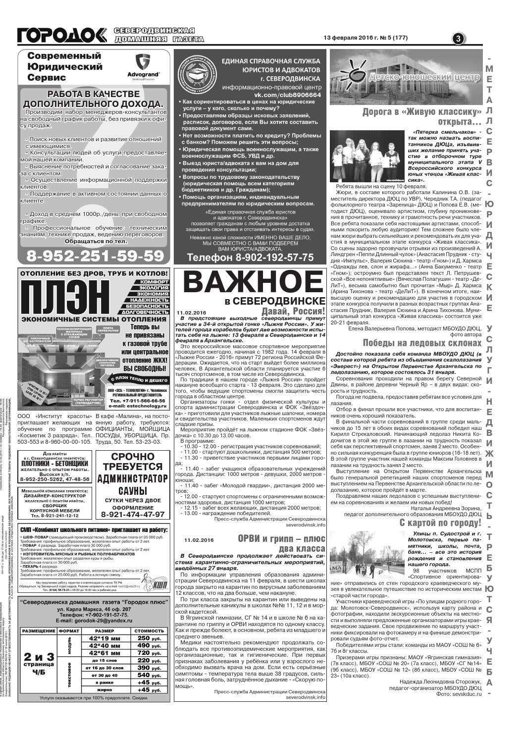 Городок плюс, выпуск номер 5 от 13 февраля 2016 года, страница 3.