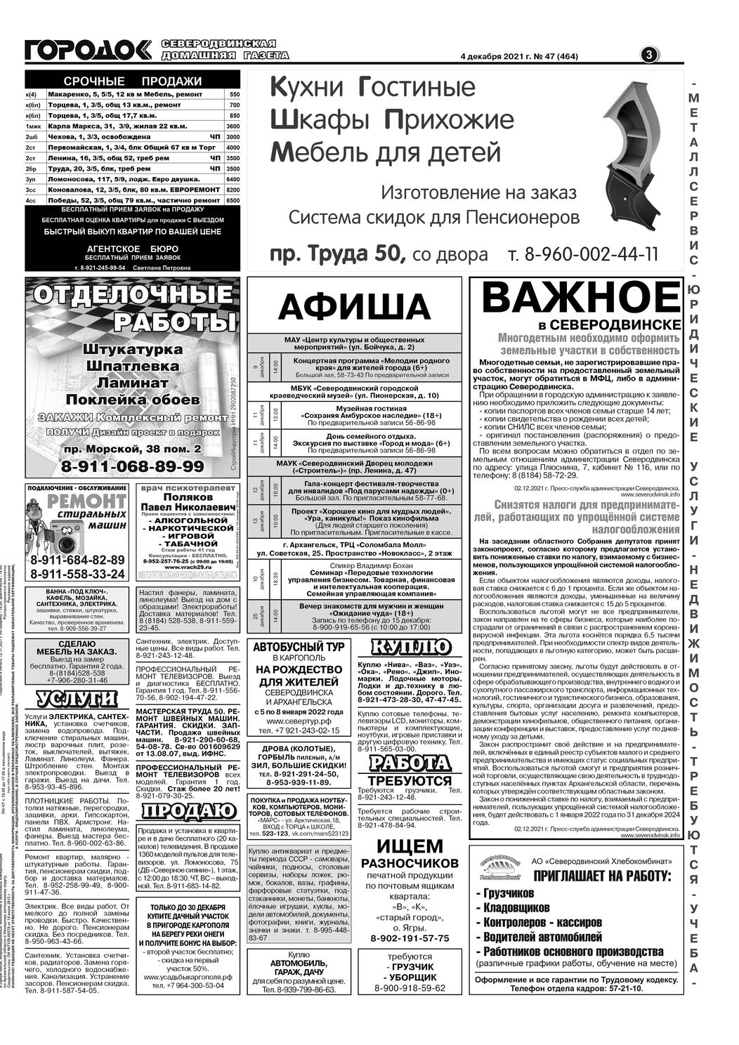 Городок плюс, выпуск номер 47 от 04 декабря 2021 года, страница 3.