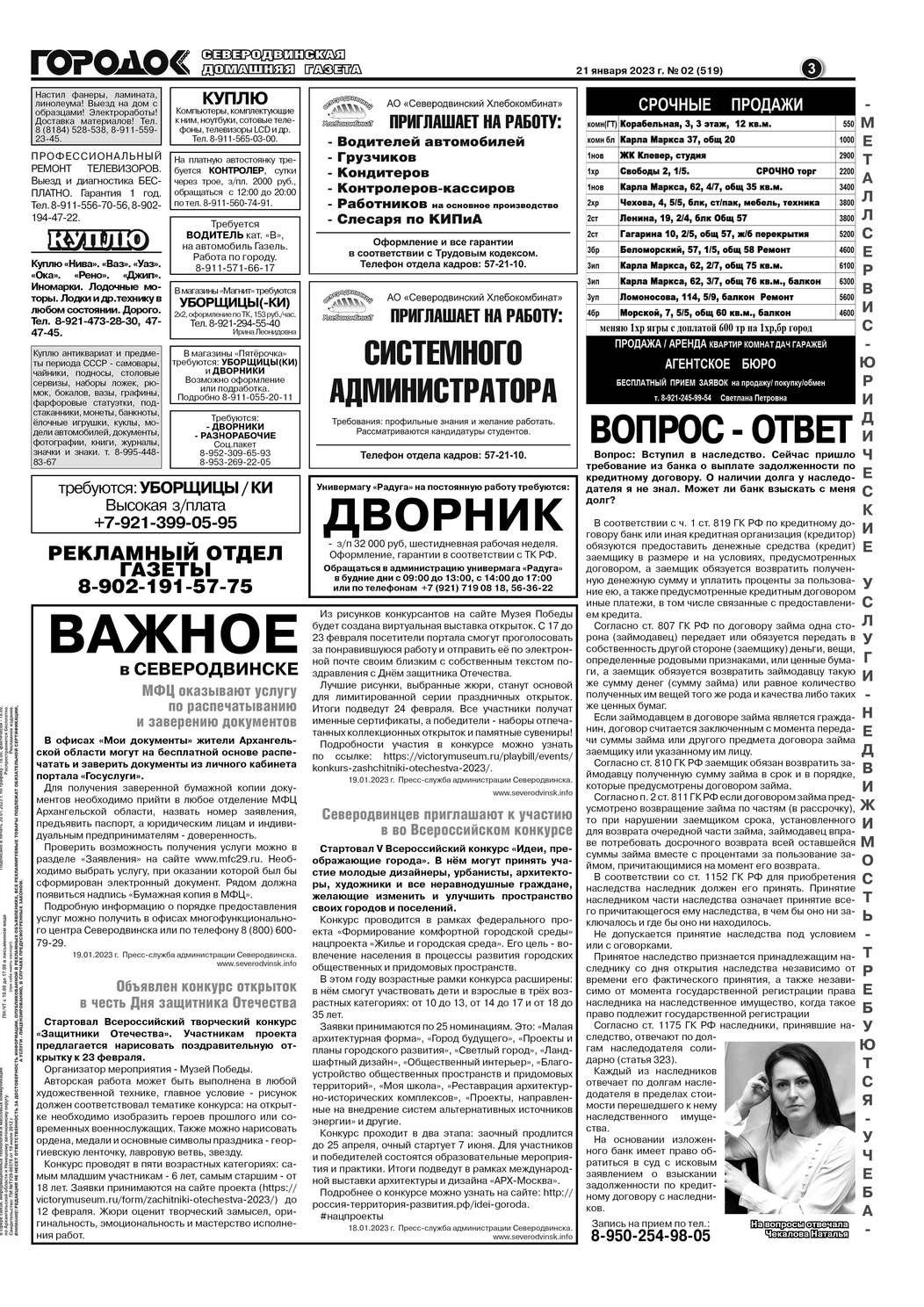 Городок плюс, выпуск номер 2 от 21 января 2023 года, страница 3.