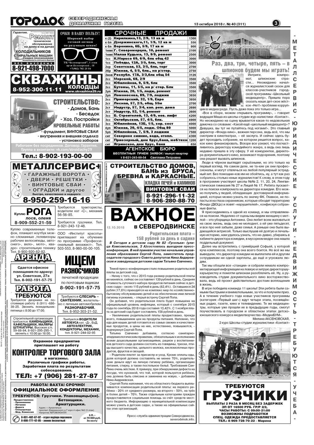 Городок плюс, выпуск номер 40 от 13 октября 2018 года, страница 3.