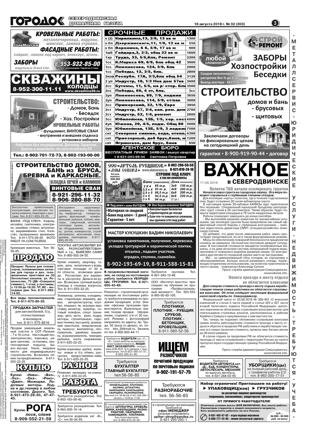 Городок плюс, выпуск номер 32 от 18 августа 2018 года, страница 3.