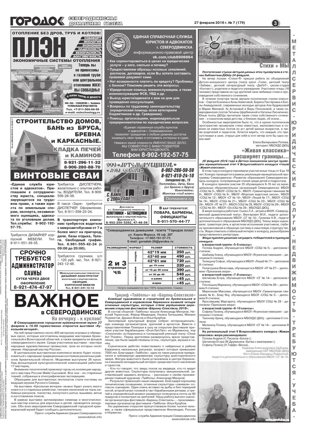 Городок плюс, выпуск номер 7 от 27 февраля 2016 года, страница 3.