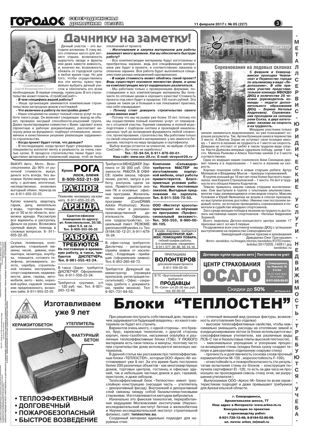 Городок плюс, выпуск номер 5 от 11 февраля 2017 года, страница 3.