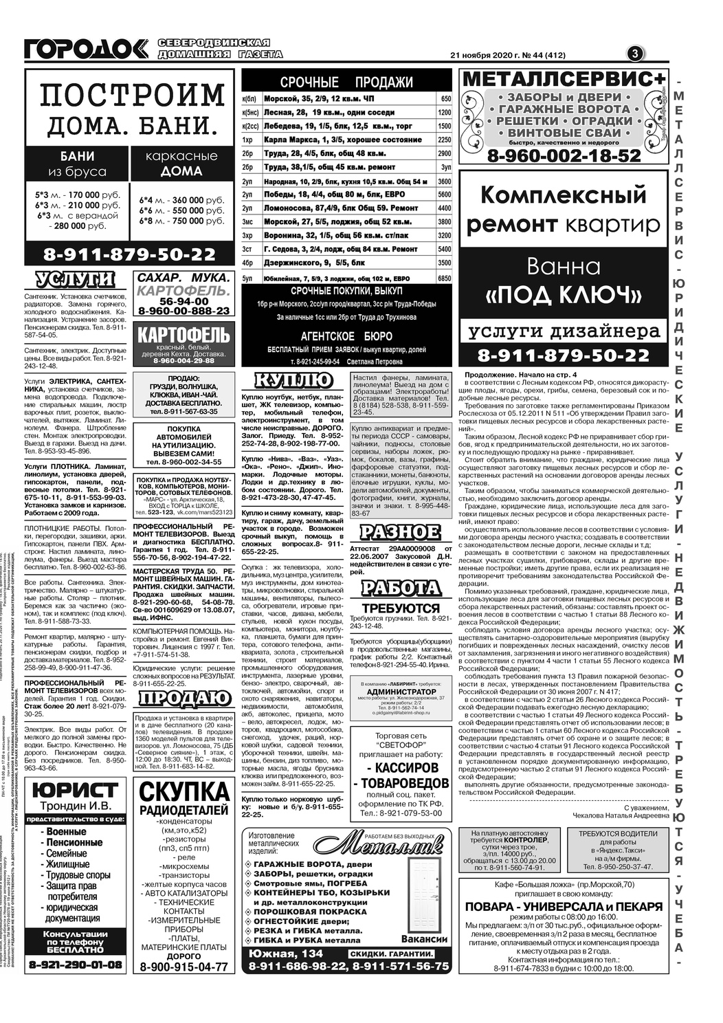 Городок плюс, выпуск номер 44 от 21 ноября 2020 года, страница 3.