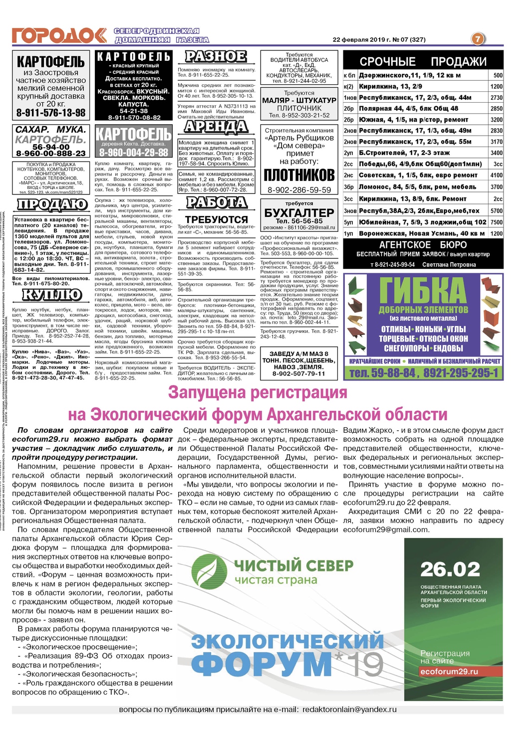 Городок плюс, выпуск номер 7 от 22 февраля 2019 года, страница 7.