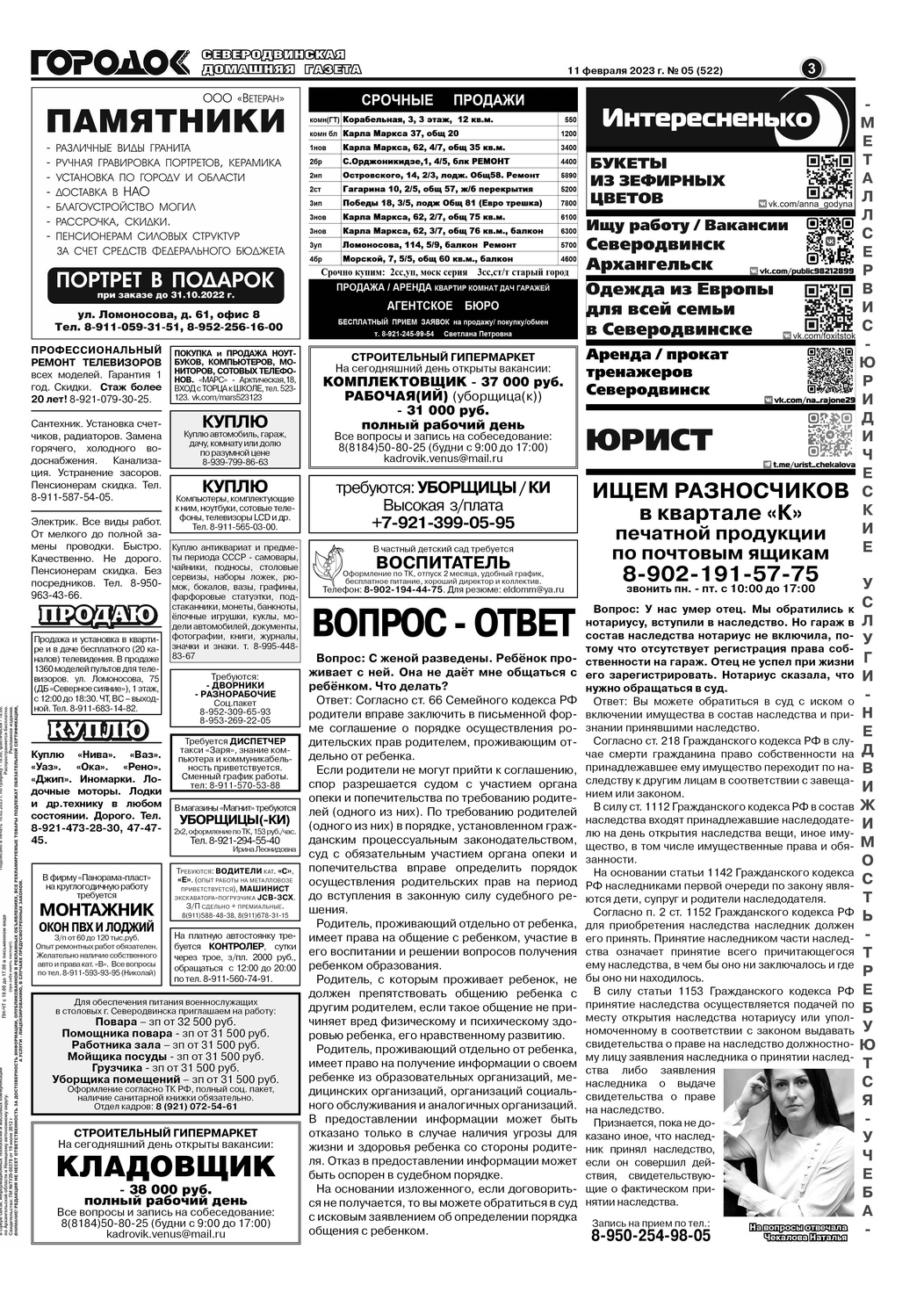 Городок плюс, выпуск номер 5 от 11 февраля 2023 года, страница 3.