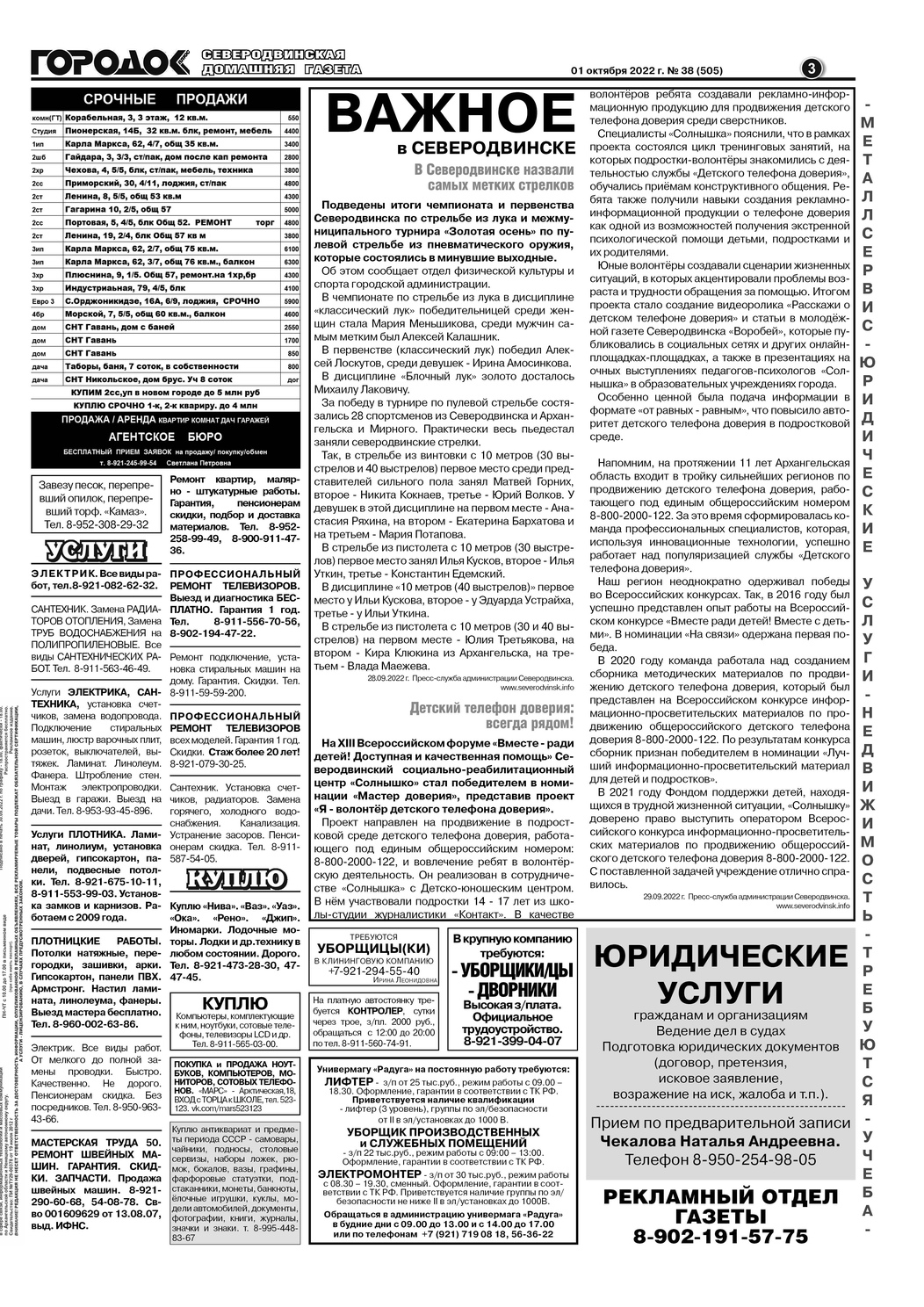 Городок плюс, выпуск номер 38 от 01 октября 2022 года, страница 3.