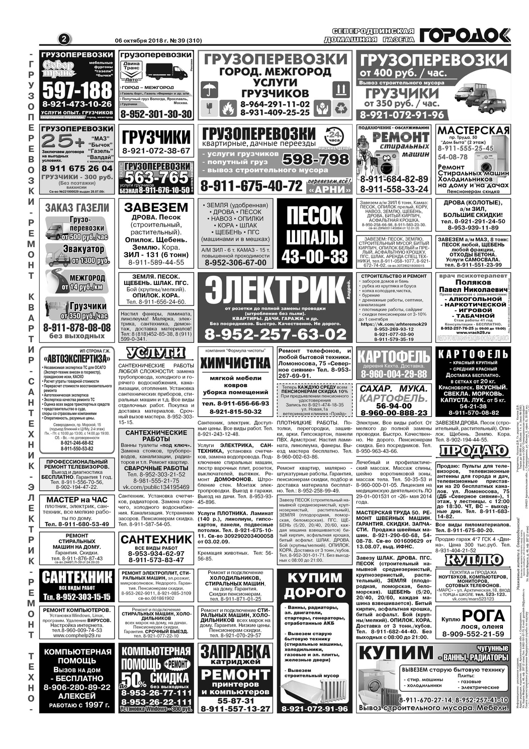 Городок плюс, выпуск номер 39 от 10 октября 2018 года, страница 2.
