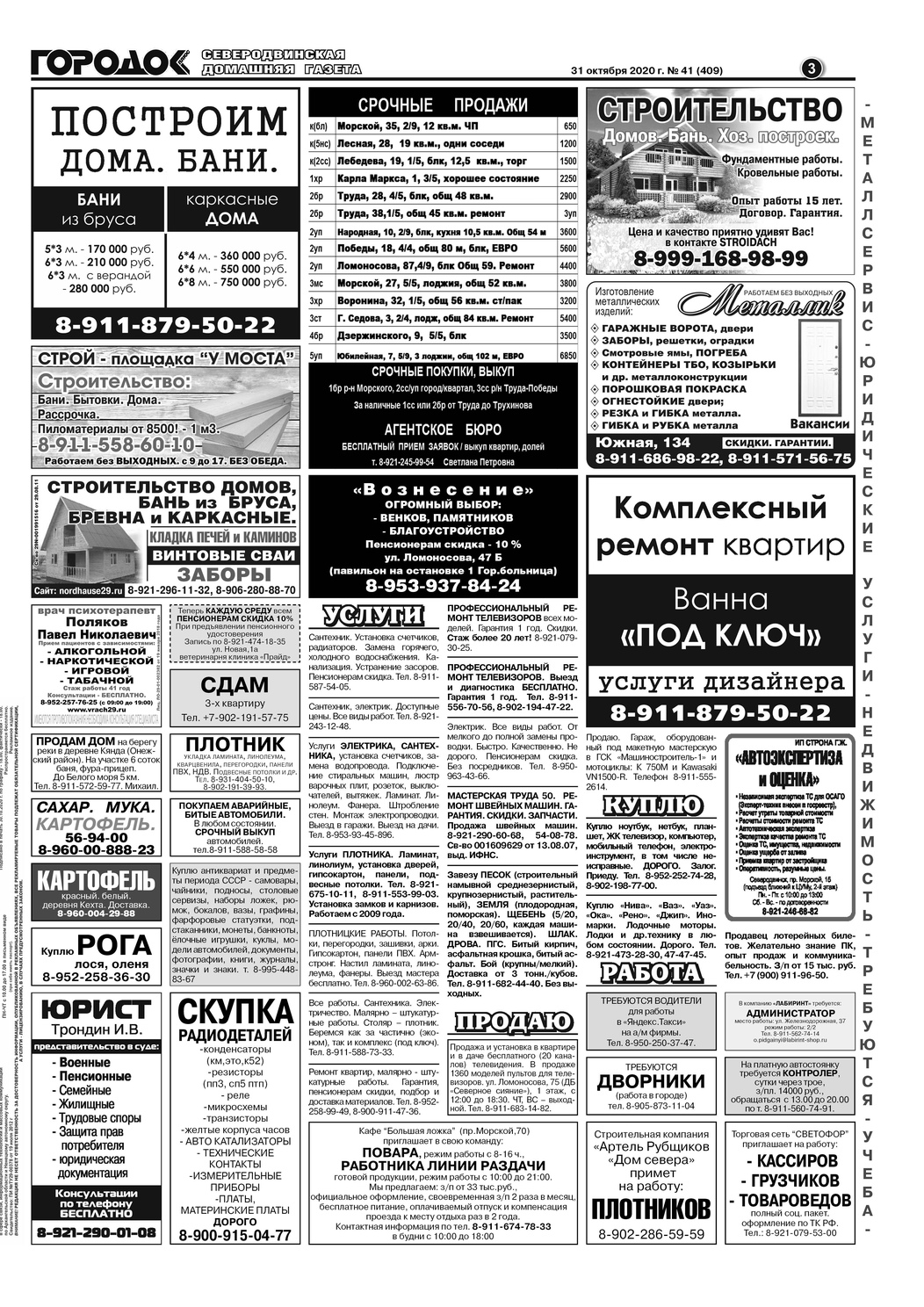 Городок плюс, выпуск номер 41 от 31 октября 2020 года, страница 3.