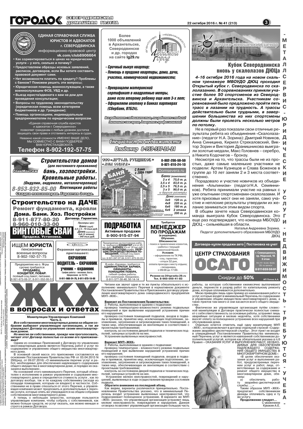 Городок плюс, выпуск номер 41 от 22 октября 2016 года, страница 3.