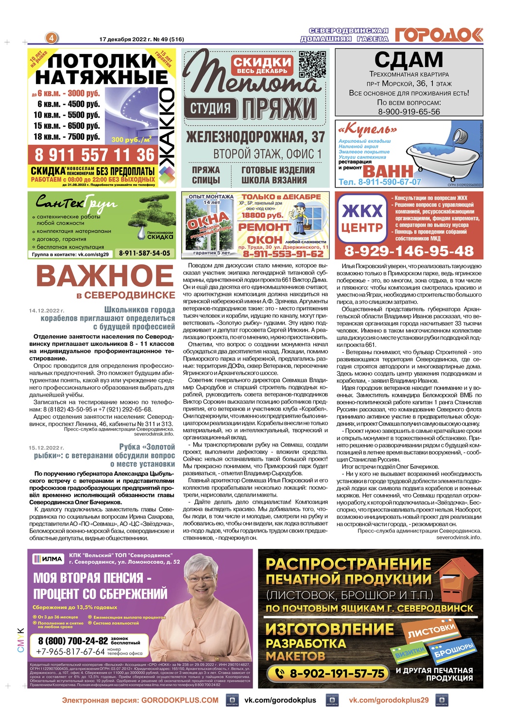 Городок плюс, выпуск номер 49 от 17 декабря 2022 года, страница 4.
