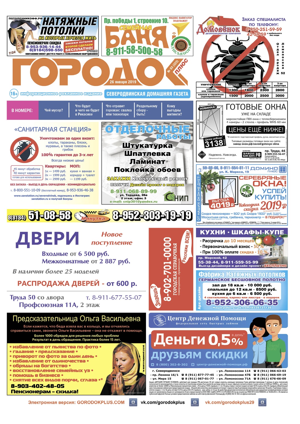 Городок плюс, выпуск номер 3 от 26 января 2019 года, страница 1.