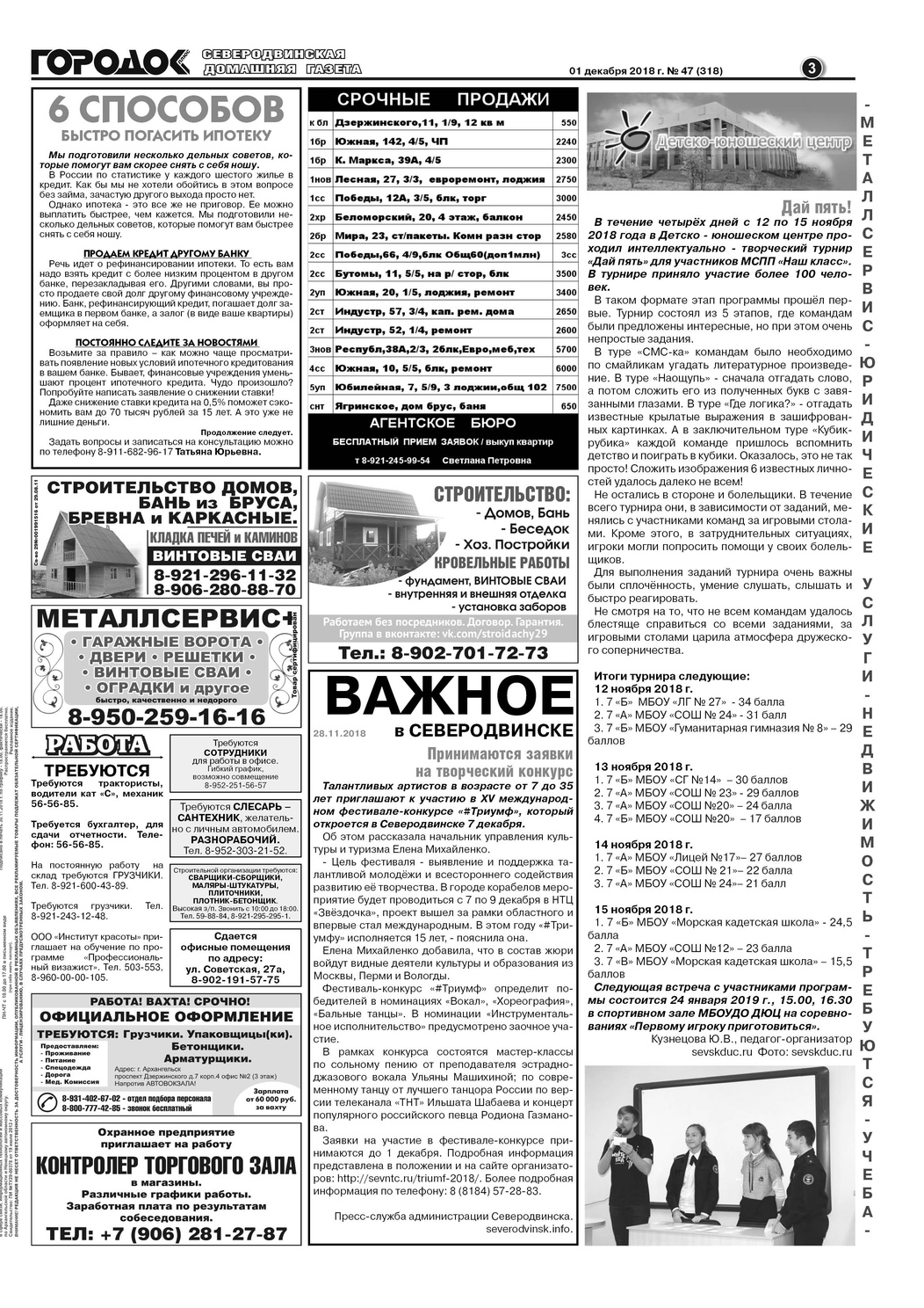 Городок плюс, выпуск номер 47 от 01 декабря 2018 года, страница 3.