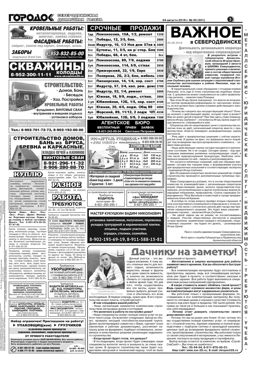 Городок плюс, выпуск номер 30 от 04 августа 2018 года, страница 3.