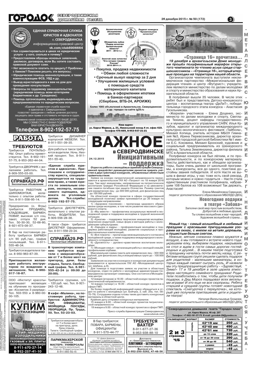 Городок плюс, выпуск номер 50 от 26 декабря 2015 года, страница 3.