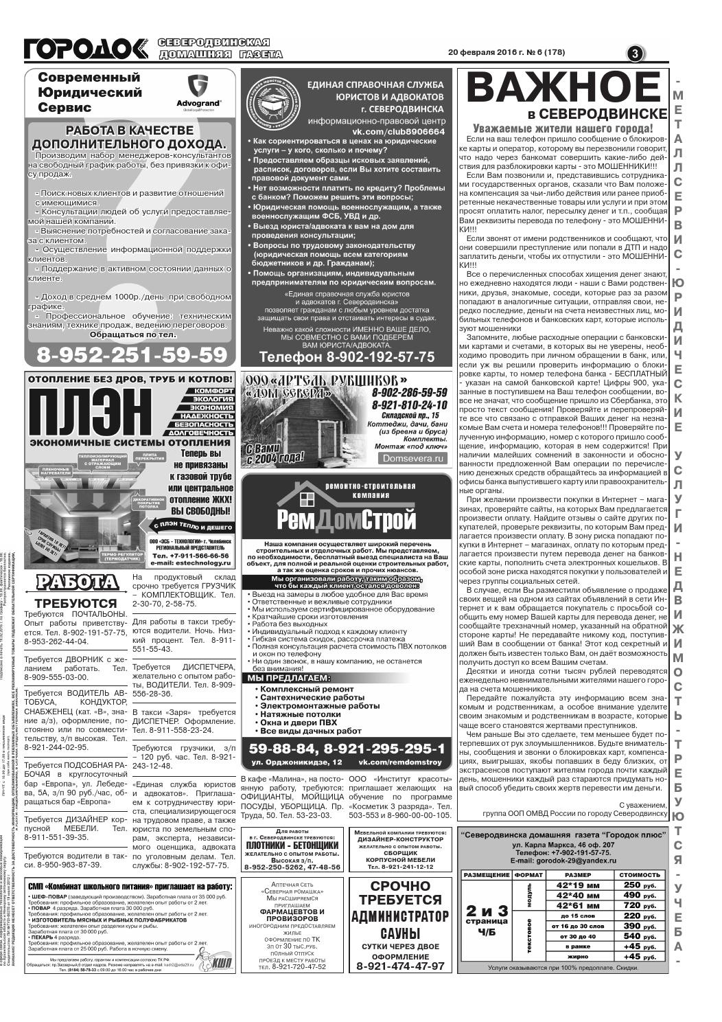 Городок плюс, выпуск номер 6 от 20 февраля 2016 года, страница 3.