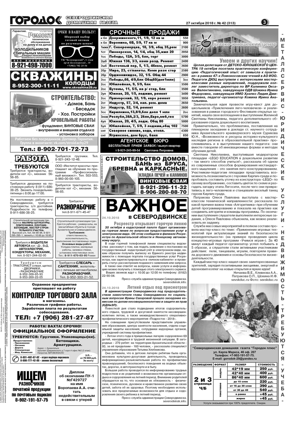 Городок плюс, выпуск номер 42 от 27 октября 2018 года, страница 3.