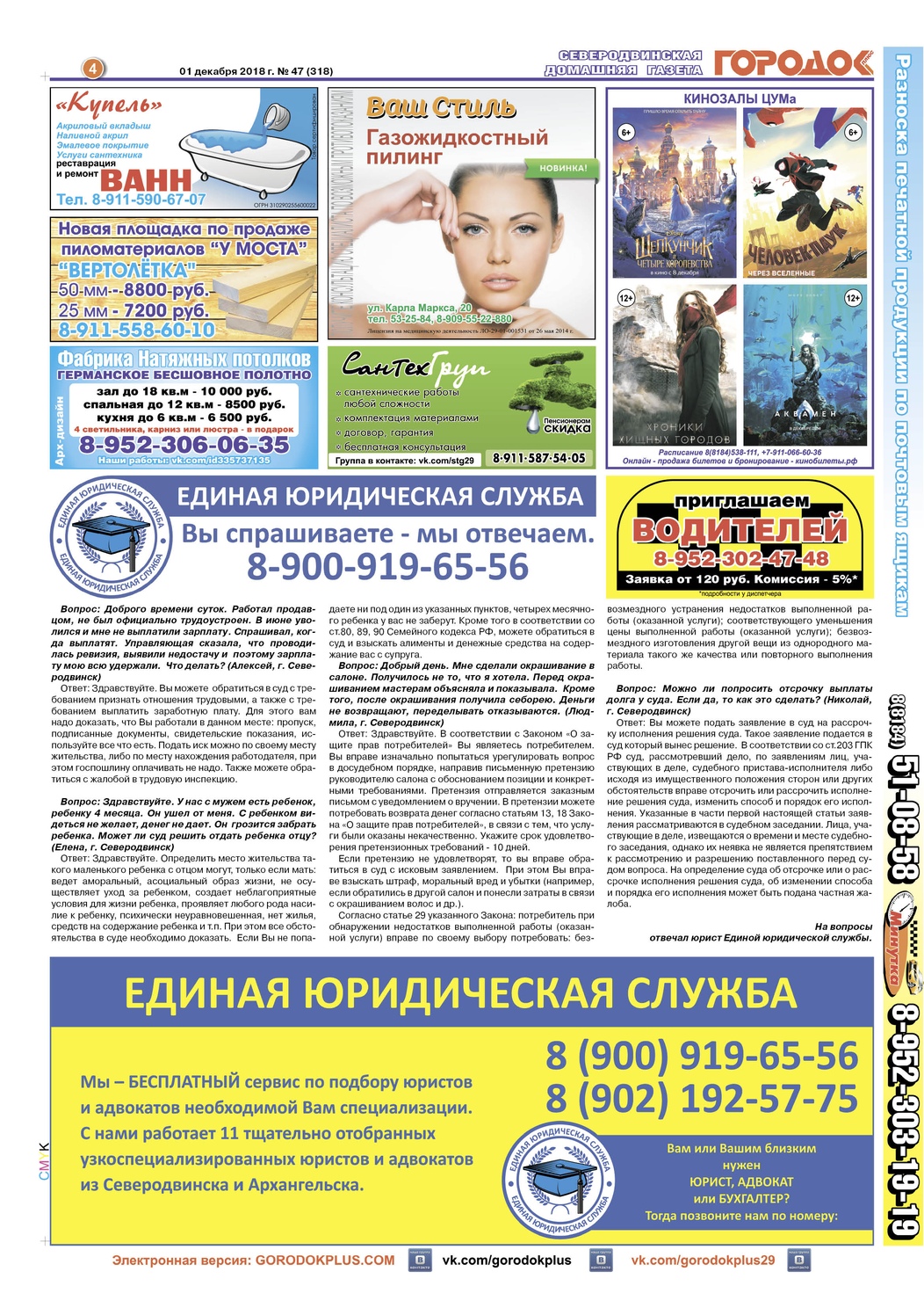 Городок плюс, выпуск номер 47 от 01 декабря 2018 года, страница 4.