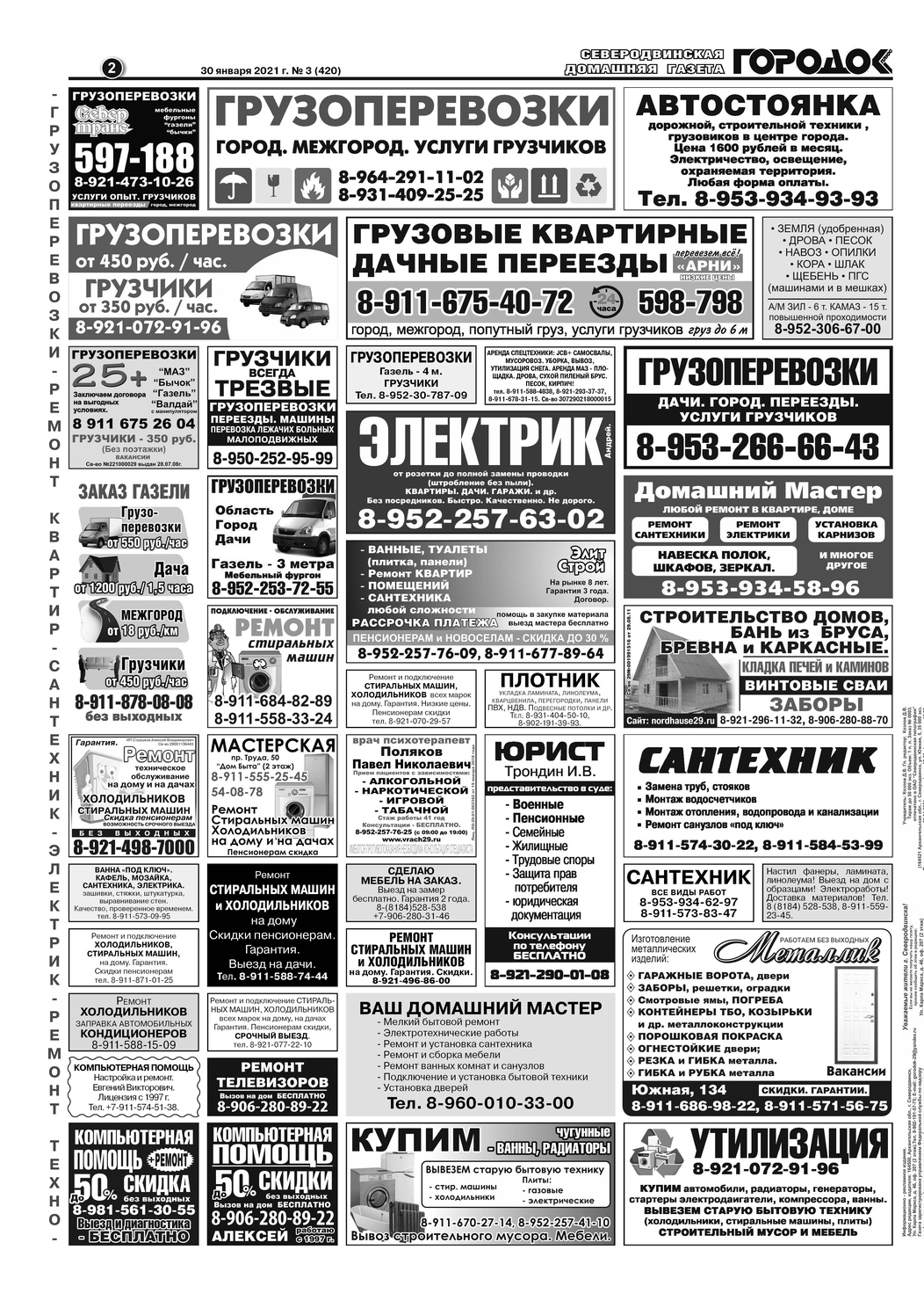 Городок плюс, выпуск номер 3 от 30 января 2021 года, страница 2.