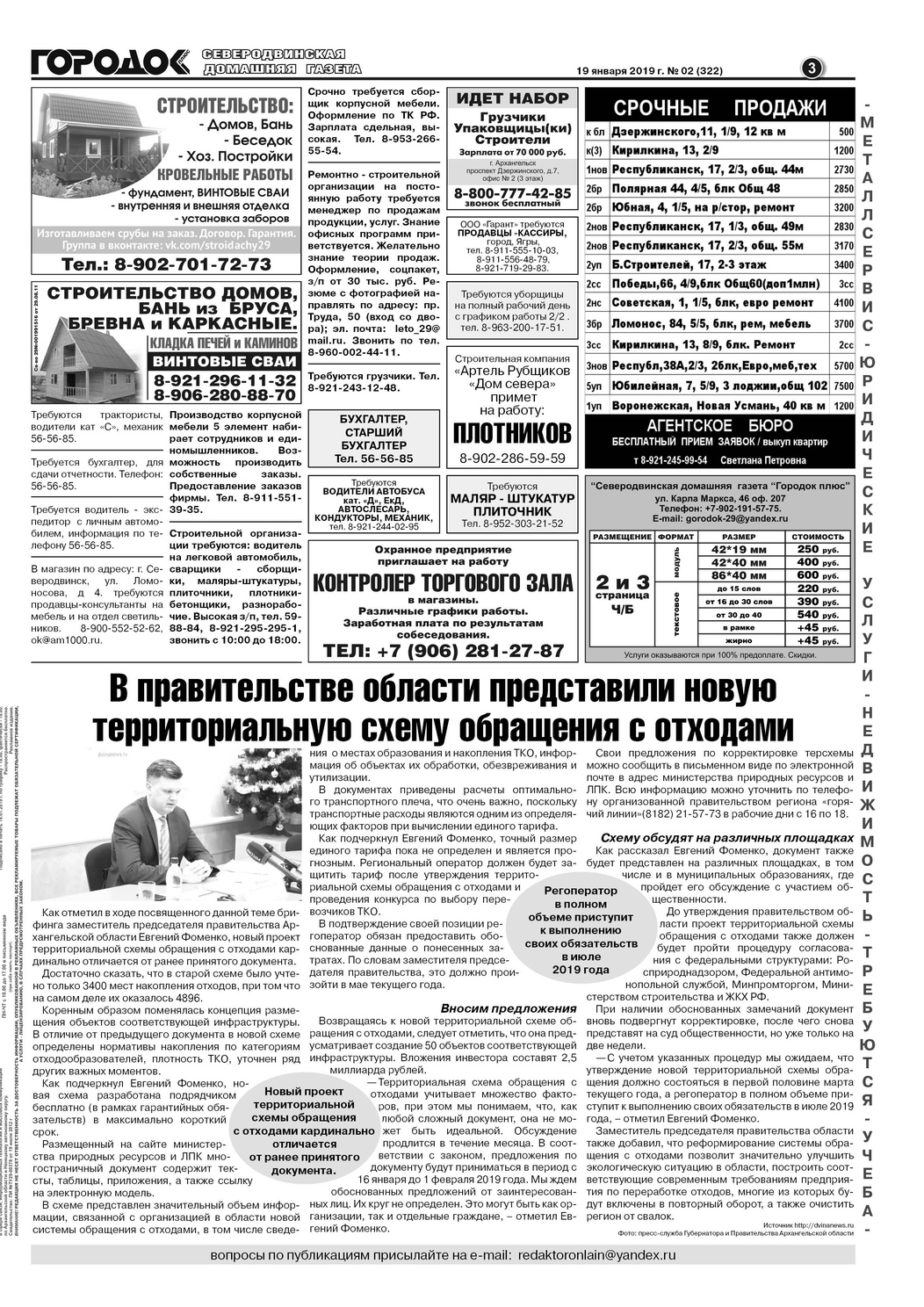 Городок плюс, выпуск номер 2 от 19 января 2019 года, страница 3.