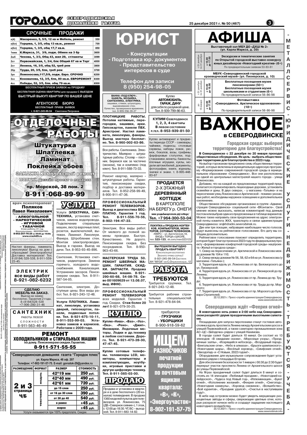 Городок плюс, выпуск номер 50 от 25 декабря 2021 года, страница 3.